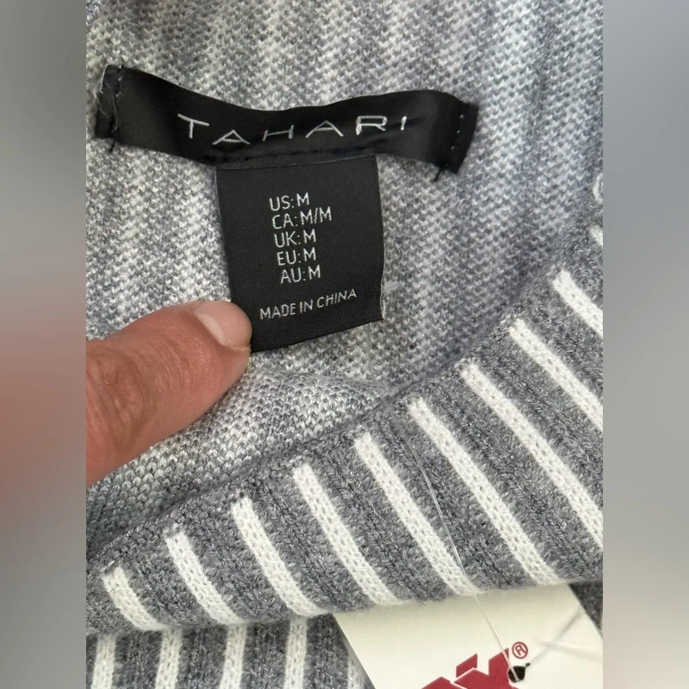 Tahari Black and Gray Striped Turtleneck Sweater - Picture 5 of 7